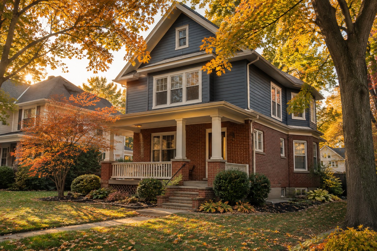 A brick home on a quiet Ohio street, illustrative