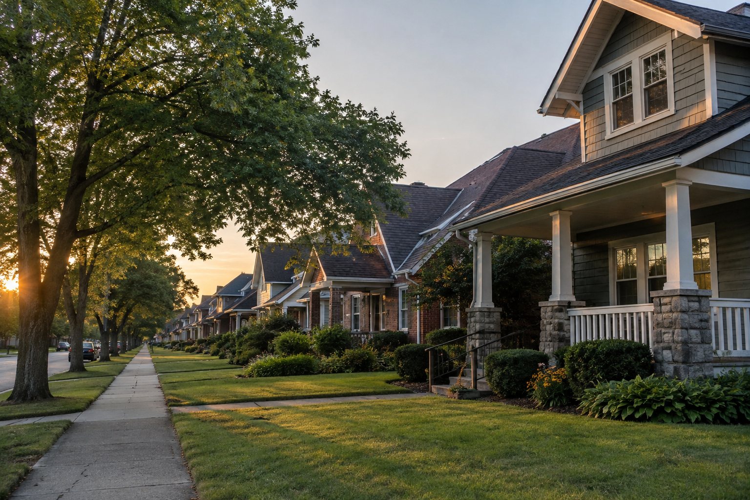 Homes along a tree lined Ohio street, illustrative